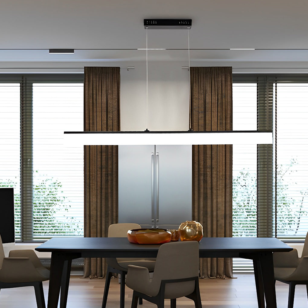 Modern Black Minimalist Linear LED Chandelier Dimmable Strip Pendant Lighting for Dining Room