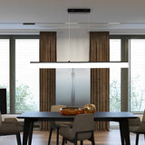 Modern Black Minimalist Linear LED Chandelier Dimmable Strip Pendant Lighting for Dining Room