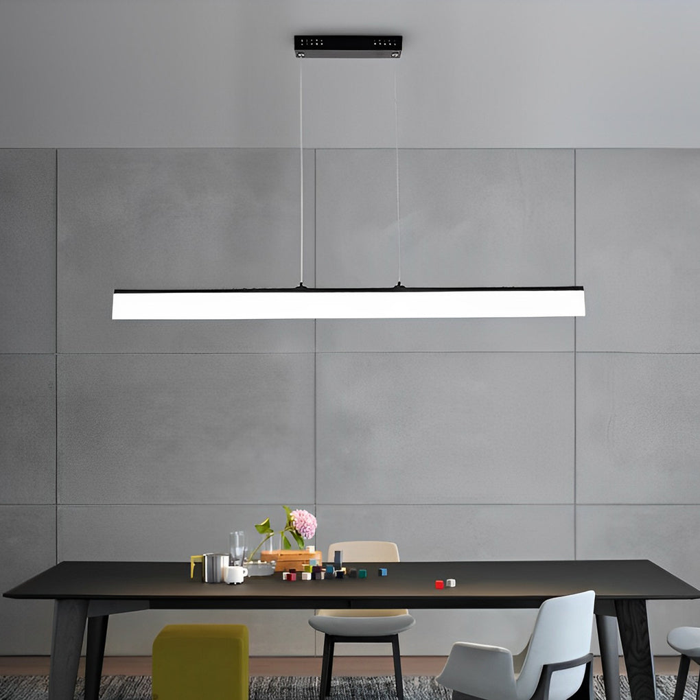 Modern Black Minimalist Linear LED Chandelier Dimmable Strip Pendant Lighting for Dining Room