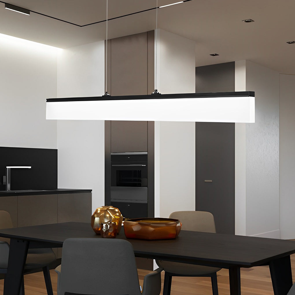 Modern Black Minimalist Linear LED Chandelier Dimmable Strip Pendant Lighting for Dining Room