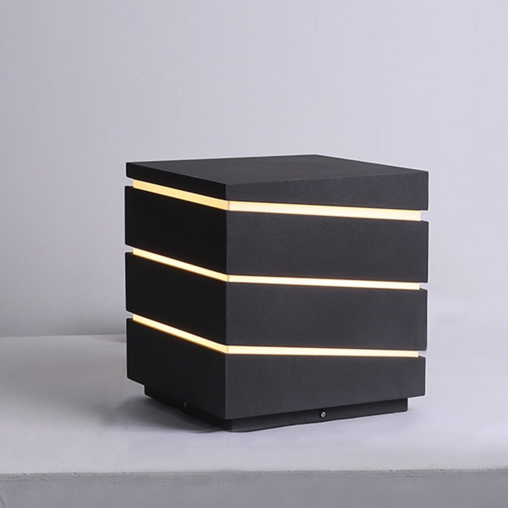 Modern Black Minimalist Square LED Outdoor Post Light IP65 Waterproof Exterior Fence Lamp