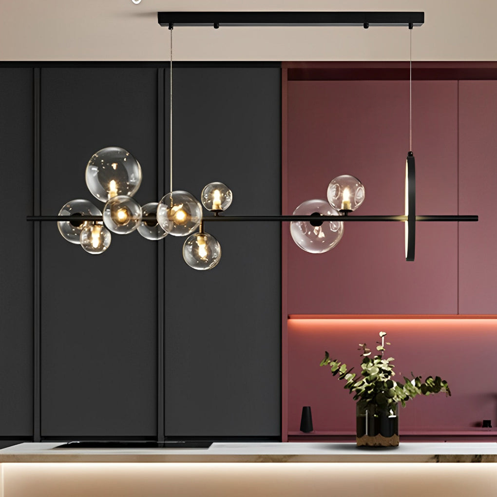 Modern Black Nordic LED Chandelier with Circular Glass Bubbles for Dining Room Lighting