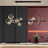 Modern Black Nordic LED Chandelier with Circular Glass Bubbles for Dining Room Lighting