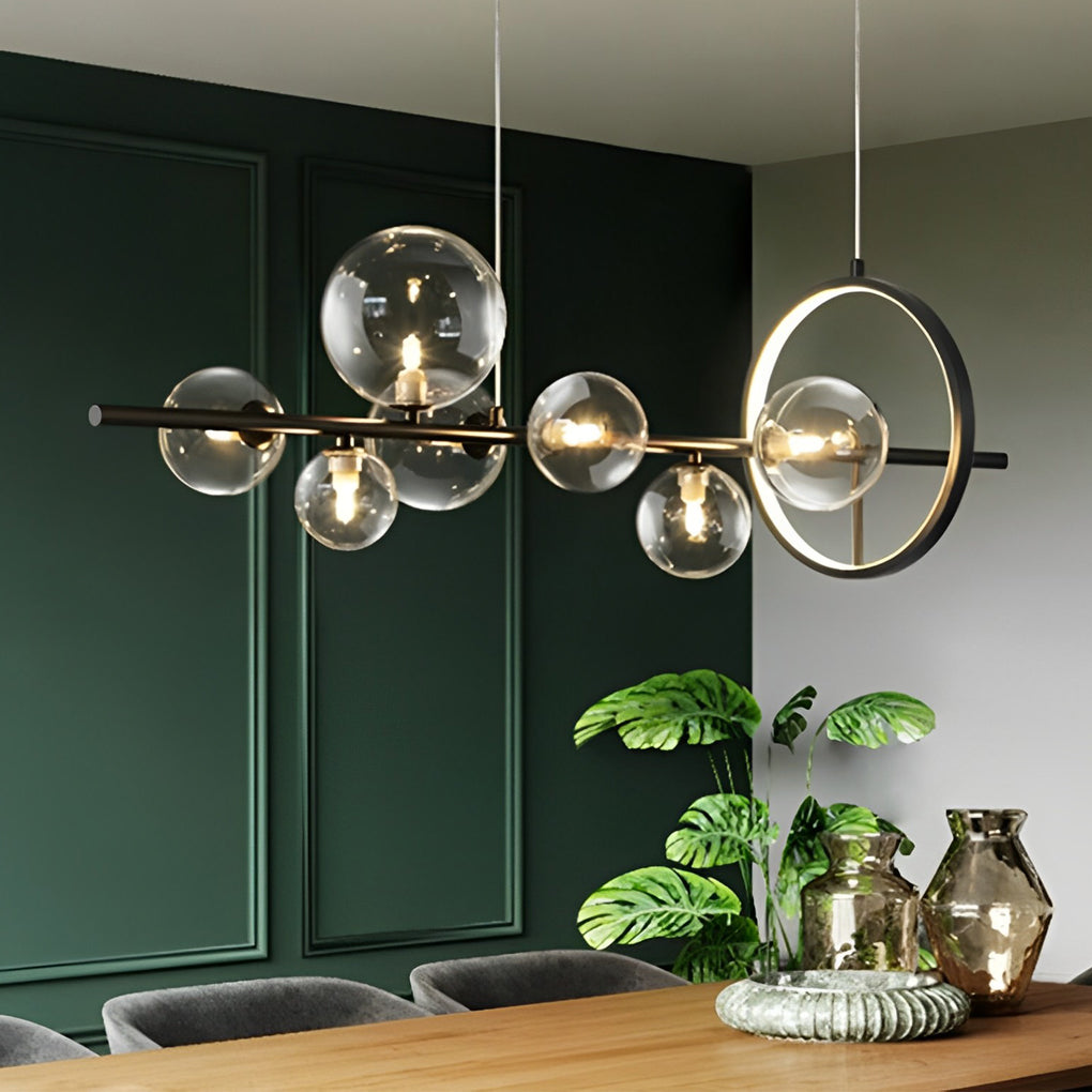 Modern Black Nordic LED Chandelier with Circular Glass Bubbles for Dining Room Lighting