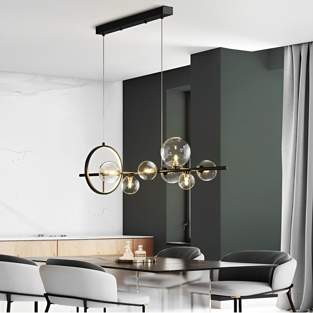 Modern Black Nordic LED Chandelier with Circular Glass Bubbles for Dining Room Lighting
