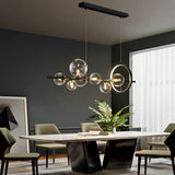 Modern Black Nordic LED Chandelier with Circular Glass Bubbles for Dining Room Lighting