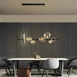 Modern Black Nordic LED Chandelier with Circular Glass Bubbles for Dining Room Lighting