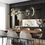 Modern Black Nordic LED Chandelier with Circular Glass Bubbles for Dining Room Lighting