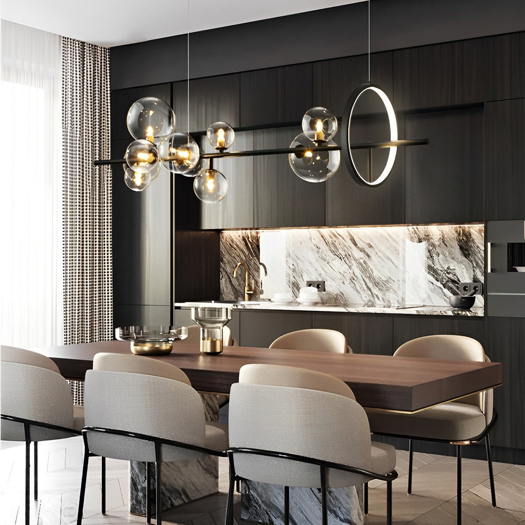 Modern Black Nordic LED Chandelier with Circular Glass Bubbles for Dining Room Lighting