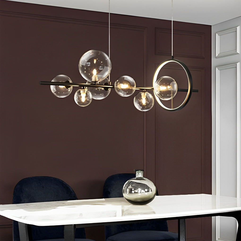 Modern Black Nordic LED Chandelier with Circular Glass Bubbles for Dining Room Lighting