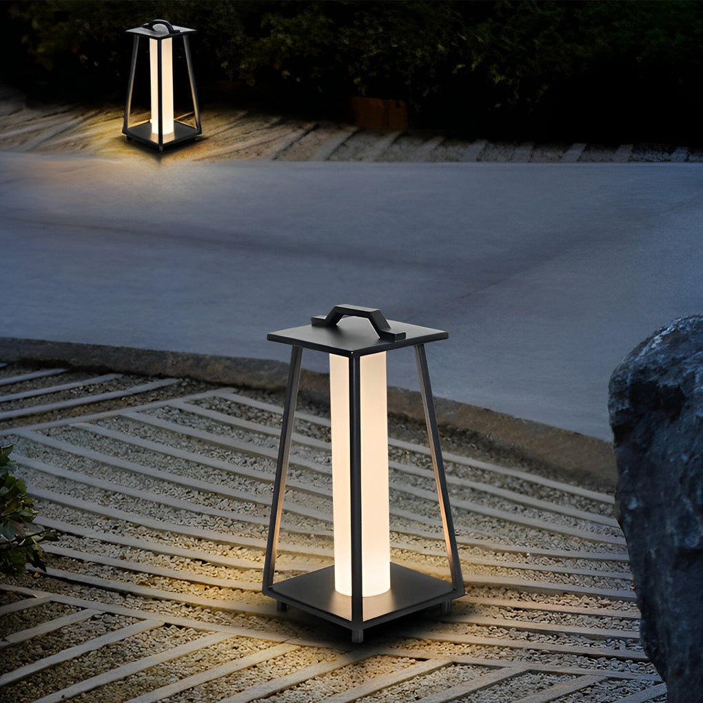 Modern Black Outdoor Floor Lamp Waterproof Portable LED Garden Light with Handle