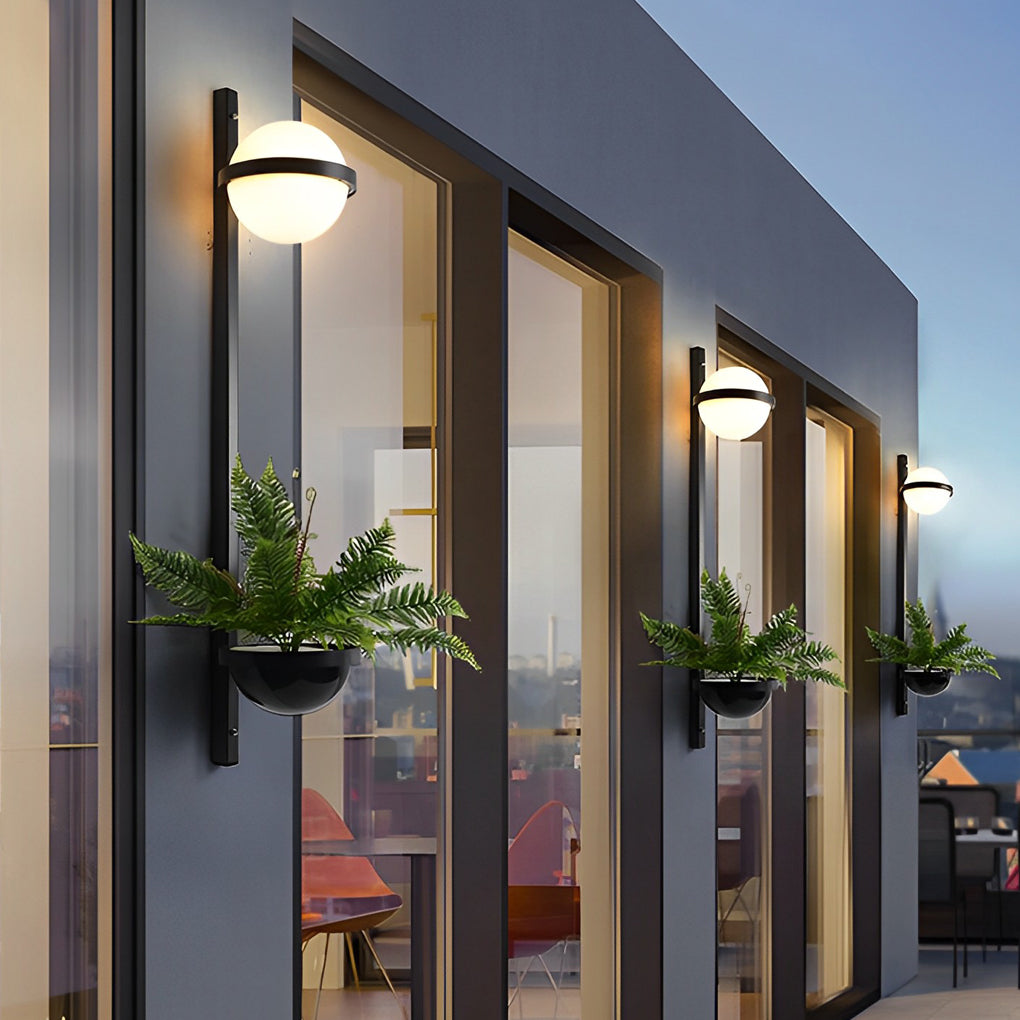 Modern Black Outdoor LED Sconce with Creative Flowerpot Waterproof Garden Wall Light Fixture