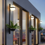 Modern Black Outdoor LED Sconce with Creative Flowerpot Waterproof Garden Wall Light Fixture