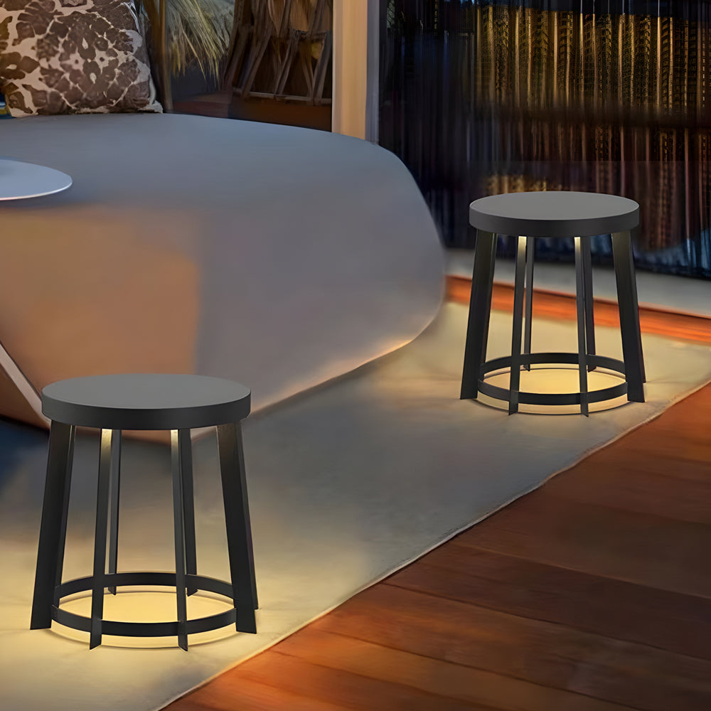 Modern Black Outdoor LED Solar Stool Light Waterproof Garden Side Table Lamp