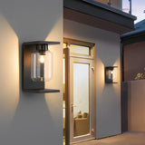 Modern Black Outdoor LED Wall Sconce Waterproof Solar Powered Glass Light with Remote