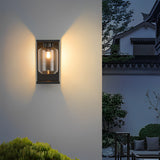 Modern Black Outdoor LED Wall Sconce Waterproof Solar Powered Glass Light with Remote