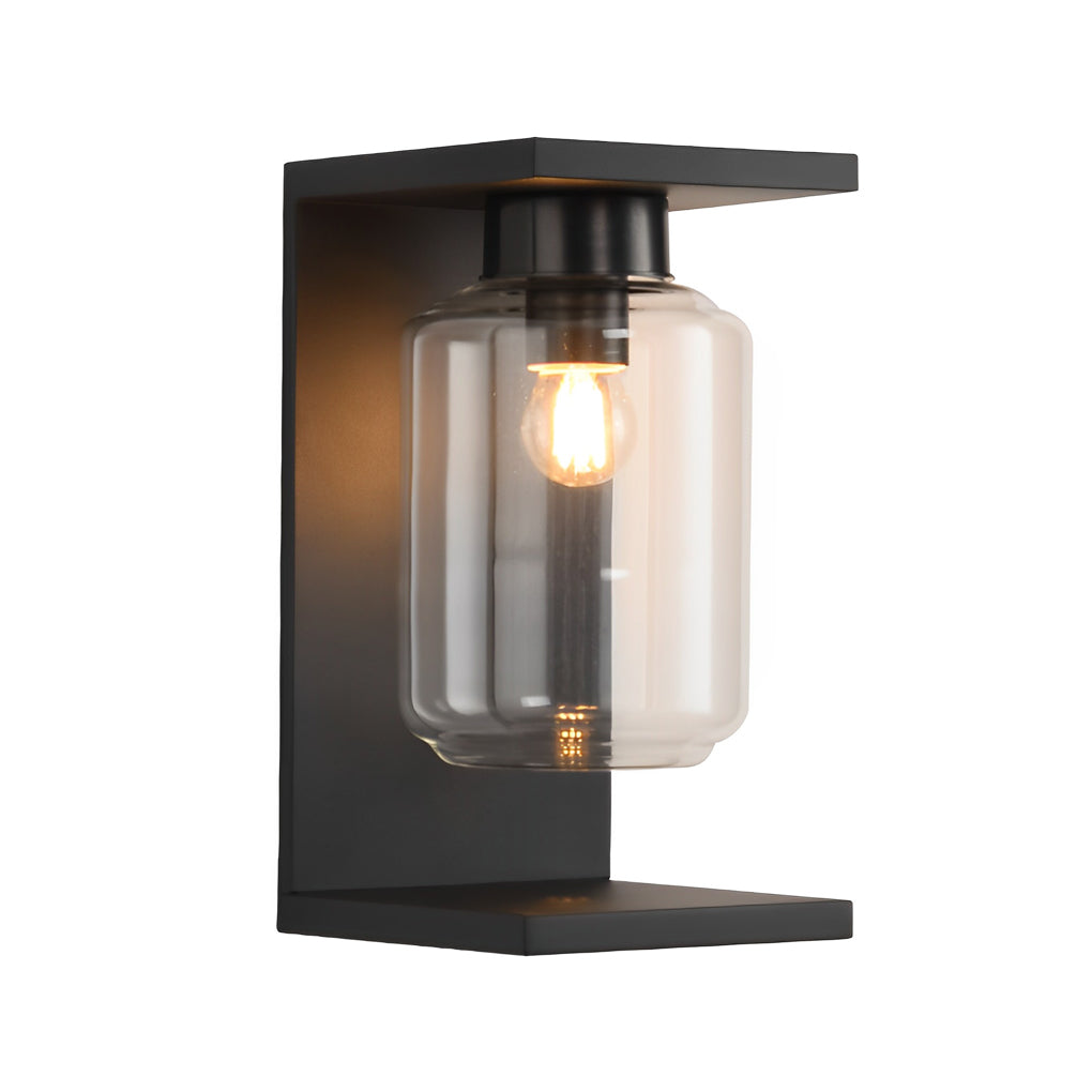 Modern Black Outdoor LED Wall Sconce Waterproof Solar Powered Glass Light with Remote