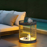 Modern Black Outdoor Mesh Floor Lamp with Integrated Side Table and LED Lighting