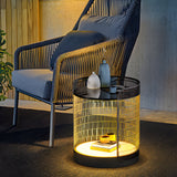 Modern Black Outdoor Mesh Floor Lamp with Integrated Side Table and LED Lighting