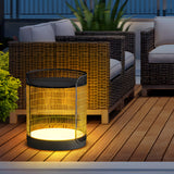 Modern Black Outdoor Mesh Floor Lamp with Integrated Side Table and LED Lighting