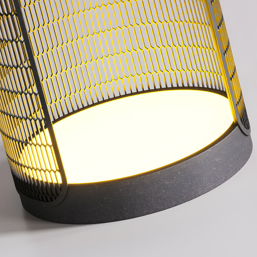 Modern Black Outdoor Mesh Floor Lamp with Integrated Side Table and LED Lighting