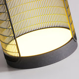 Modern Black Outdoor Mesh Floor Lamp with Integrated Side Table and LED Lighting