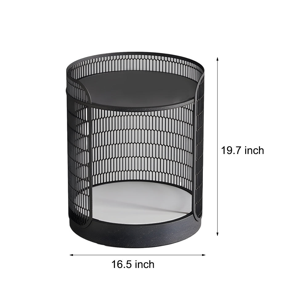 Modern Black Outdoor Mesh Floor Lamp with Integrated Side Table and LED Lighting
