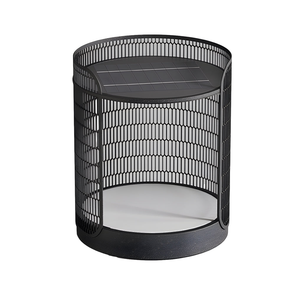 Modern Black Outdoor Mesh Floor Lamp with Integrated Side Table and LED Lighting