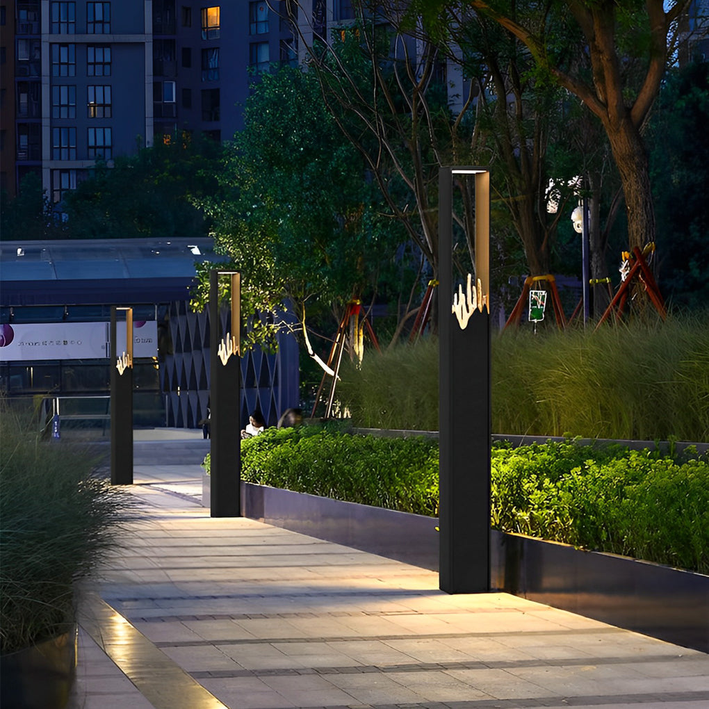 Modern Black Outdoor Pathway Lighting with Frosted Mountain Glass Scenery Design