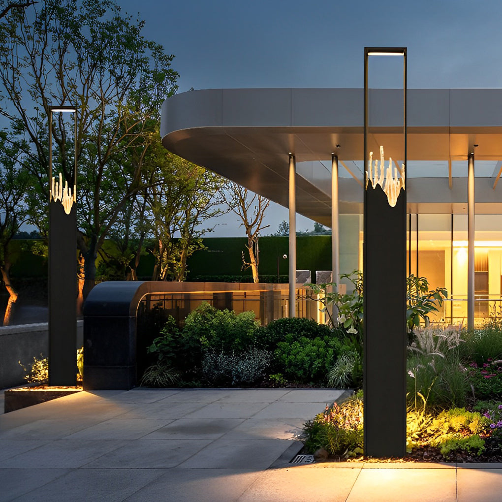 Modern Black Outdoor Pathway Lighting with Frosted Mountain Glass Scenery Design