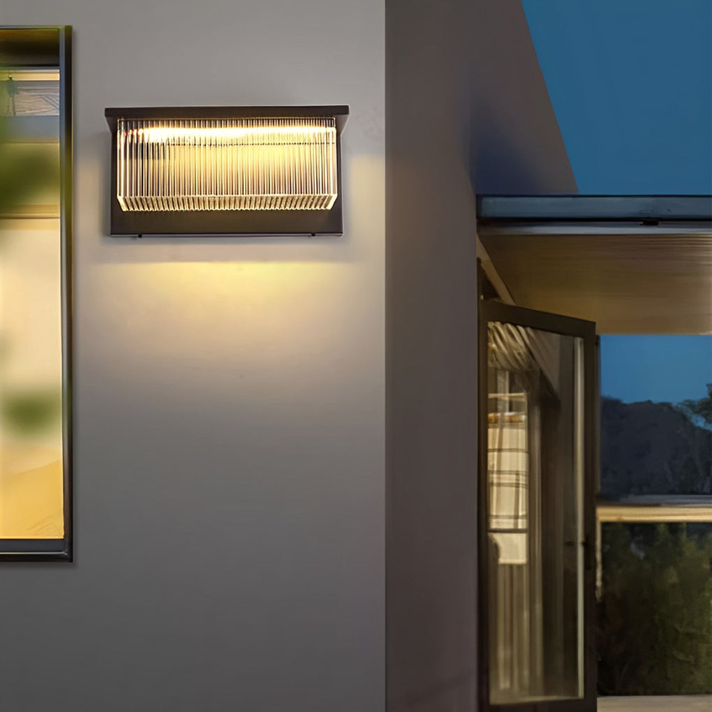 Modern Black Outdoor Solar Wall Light Waterproof Rectangular Acrylic Exterior Sconce