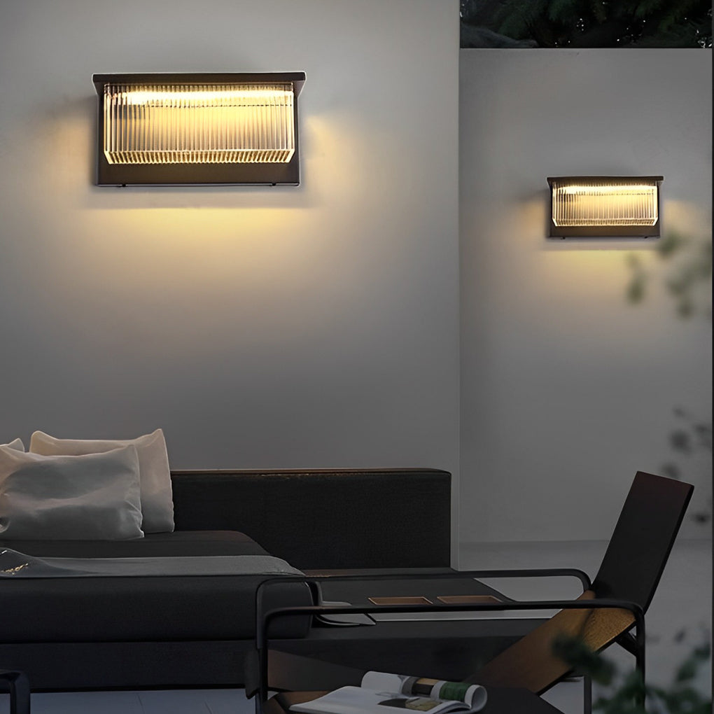 Modern Black Outdoor Solar Wall Light Waterproof Rectangular Acrylic Exterior Sconce