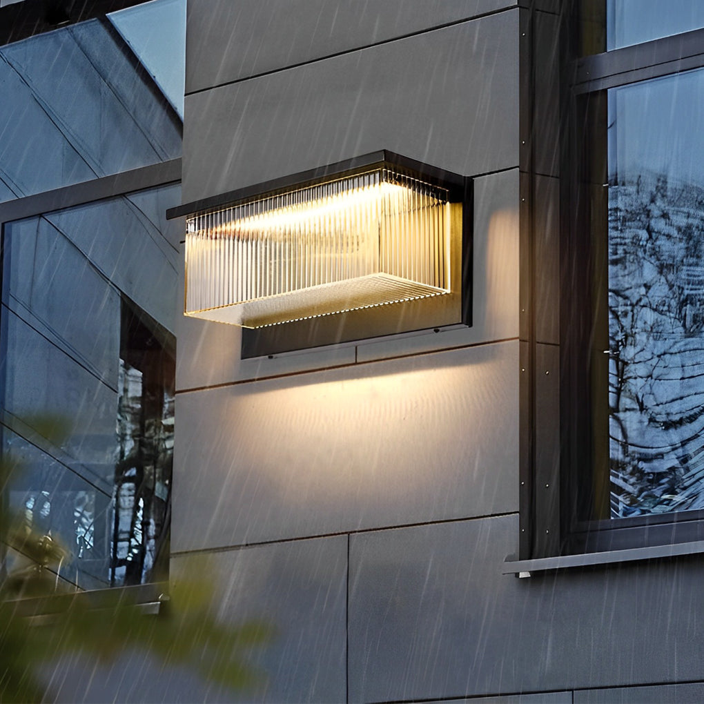 Modern Black Outdoor Solar Wall Light Waterproof Rectangular Acrylic Exterior Sconce