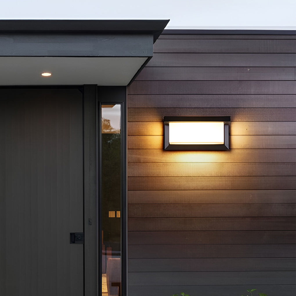 Modern Black Outdoor Solar Wall Sconce Rectangle Waterproof LED Induction Motion Sensor Security Light