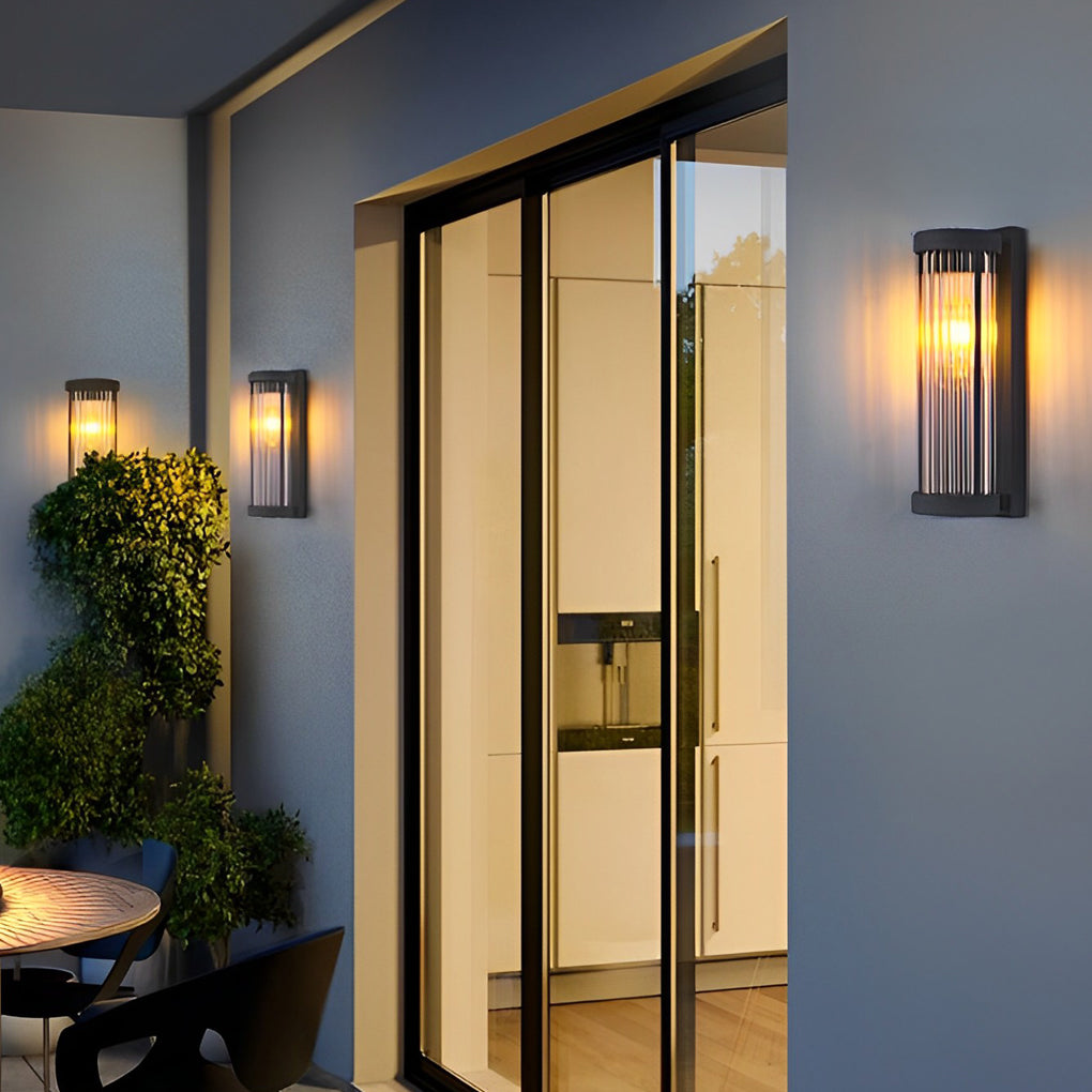 Modern Black Outdoor Solar Wall Sconce Waterproof Glass LED Exterior Light for Garden