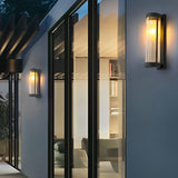 Modern Black Outdoor Solar Wall Sconce Waterproof Glass LED Exterior Light for Garden
