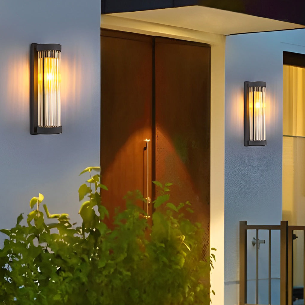 Modern Black Outdoor Solar Wall Sconce Waterproof Glass LED Exterior Light for Garden