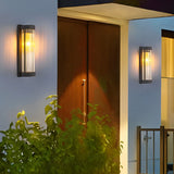 Modern Black Outdoor Solar Wall Sconce Waterproof Glass LED Exterior Light for Garden