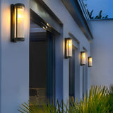 Modern Black Outdoor Solar Wall Sconce Waterproof Glass LED Exterior Light for Garden