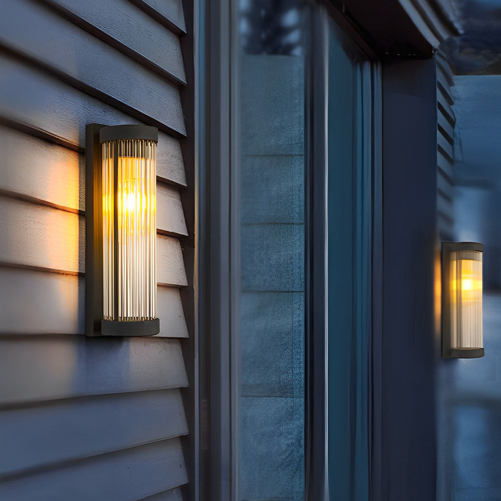 Modern Black Outdoor Solar Wall Sconce Waterproof Glass LED Exterior Light for Garden