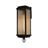 Modern Black Outdoor Wall Sconce 19.7 Inch Aluminum Lantern with Clear Ribbed Diffuser