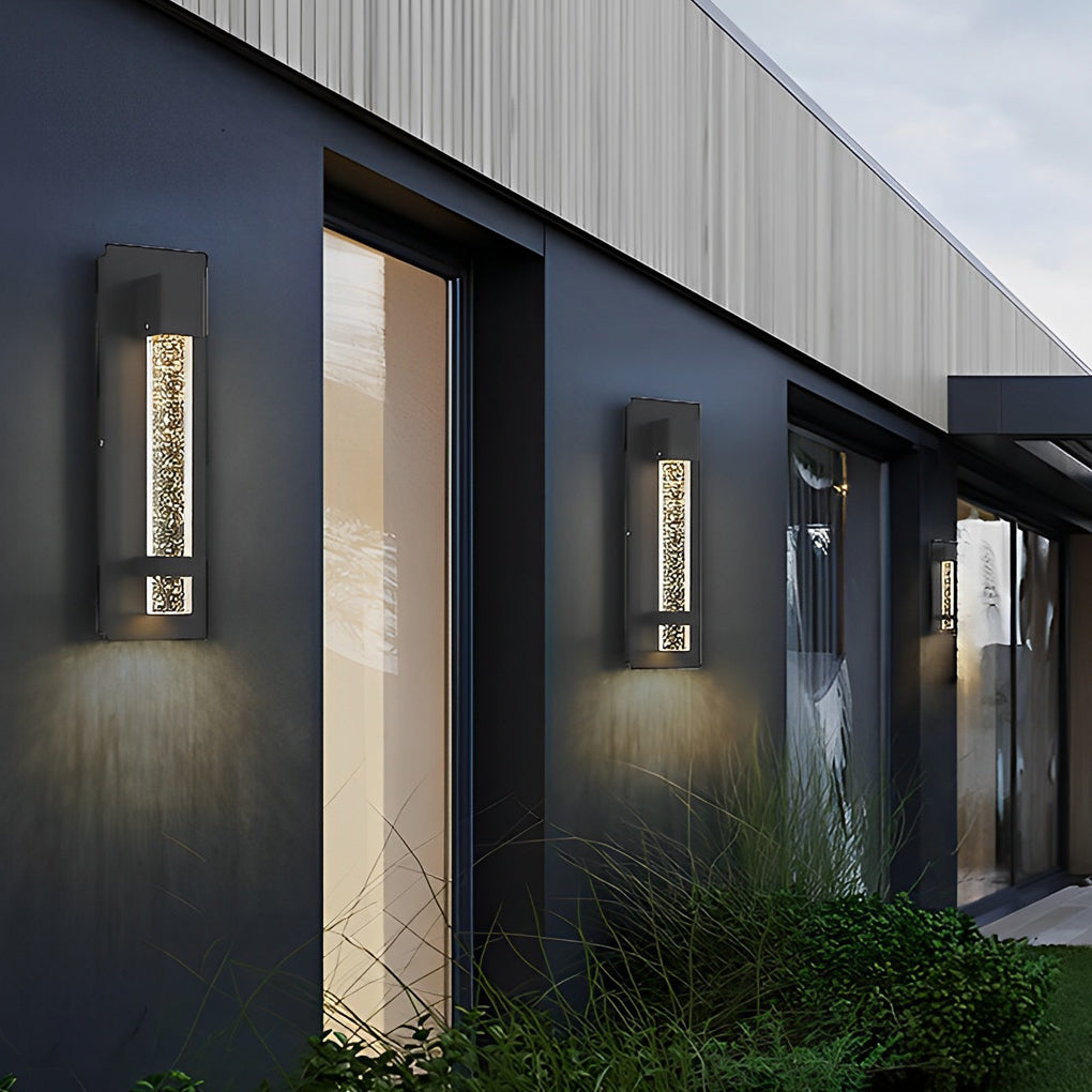Modern Black Outdoor Wall Sconce with Bubble Glass Shade Waterproof LED Exterior Lighting