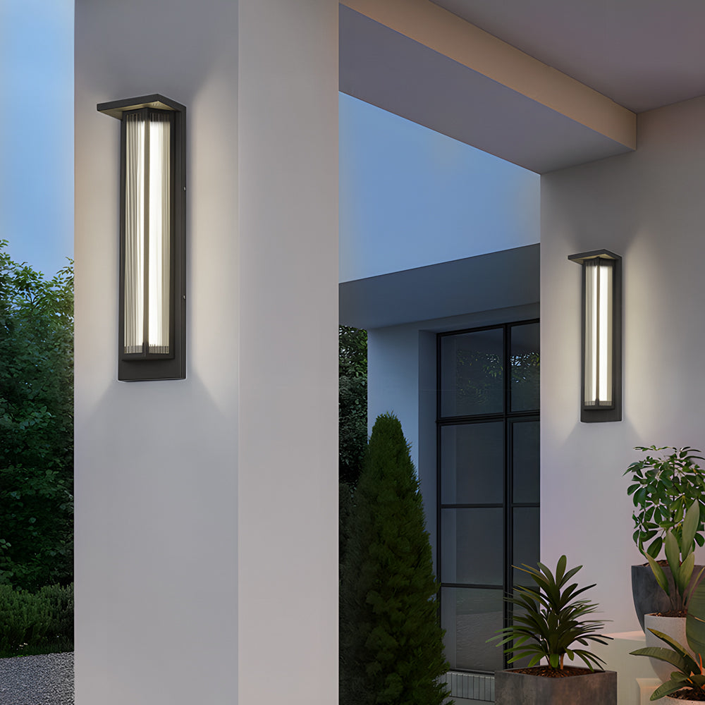 Modern Black Rectangular LED Outdoor Wall Sconce with Acrylic Shade Waterproof Exterior Lighting for Porch
