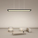 Modern Black Rectangular LED Pendant Light Linear Minimalist Chandelier for Kitchen Island and Living Room