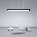 Modern Black Rectangular LED Pendant Light Linear Minimalist Chandelier for Kitchen Island and Living Room