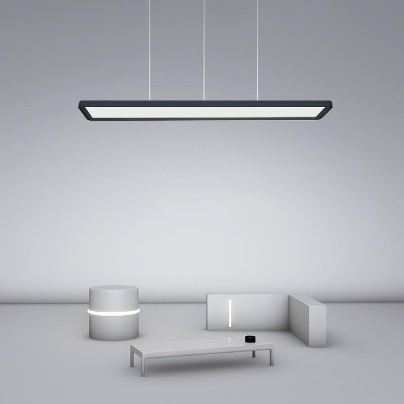 Modern Black Rectangular LED Pendant Light Linear Minimalist Chandelier for Kitchen Island and Living Room