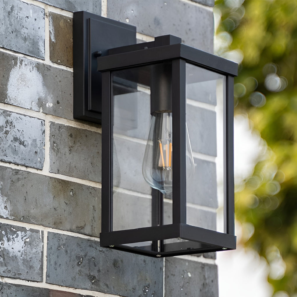 Modern Black Rectangular Outdoor Wall Sconce IP65 Waterproof Glass Exterior Light Fixture