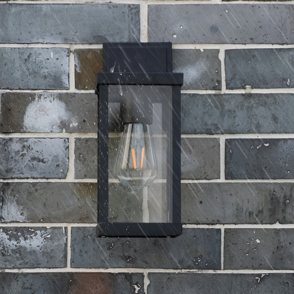 Modern Black Rectangular Outdoor Wall Sconce IP65 Waterproof Glass Exterior Light Fixture