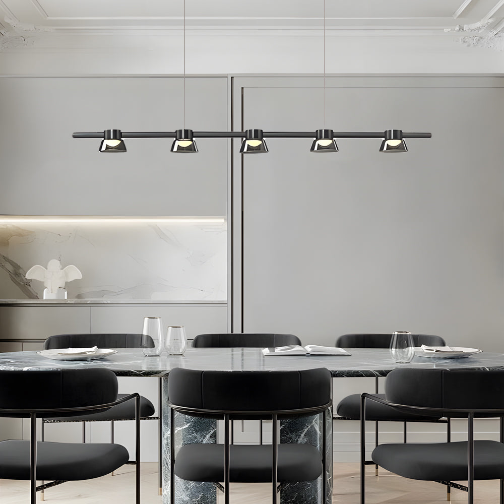 Modern Black Ring LED Pendant Light with Smoke Gray Glass Shades and Integrated Dimmable Lighting