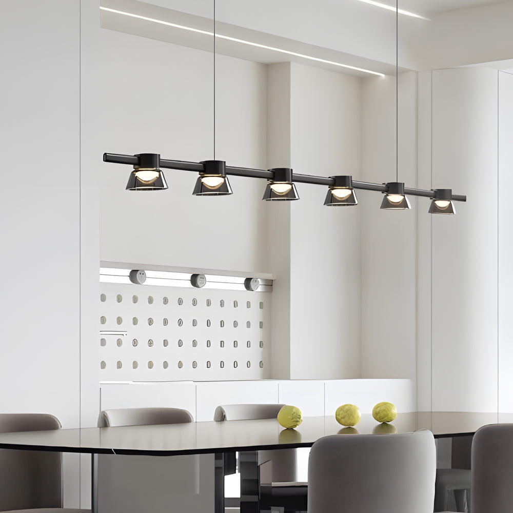 Modern Black Ring LED Pendant Light with Smoke Gray Glass Shades and Integrated Dimmable Lighting